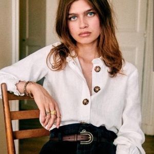 Sézane Khalie White Linen Blouse